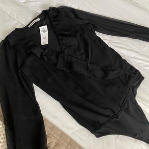 Abercrombie Black Ruffled Chiffon Bodysuit